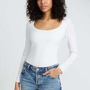 NWOT Express Body Contour Stretch Cotton Scoop Neck Long Sleeve Bodysuit - White